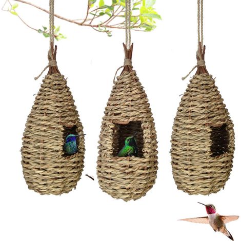 Maison pour oiseaux suspendue extérieur en herbe naturelle cabane à colibri tissée main nid pour petits oiseaux 1pc