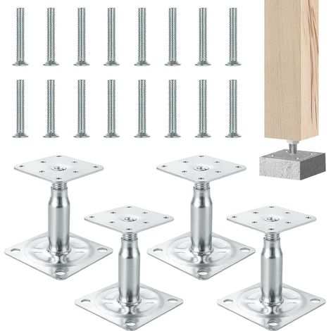 Lot de 4 Supports de Poteau Réglables, Galvanisés, 100-130 mm, pour Support Poteau Bois, Pied de Poteau Réglable, Clôtures, Pergolas, Abris