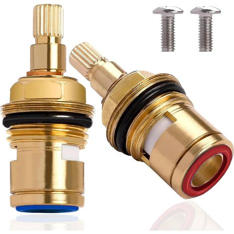 Lot de 2 têtes de robinet 1/2" - Universel - Pour robinets à deux poignées et vannes - Cartouche en laiton pour salle de bain et cuisine (1/5)
