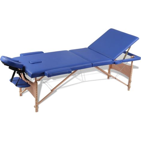 Mesa camilla de masaje de madera plegable de tres cuerpos azules
