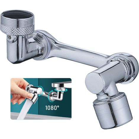 [Wasserhahnverlängerung] Spritzwassergeschützter 1080°-Drehadapter mit Schraubenschlüssel – Typ 2 Doppelsprühkopf, Messing, 24 mm, Silber (1/4)