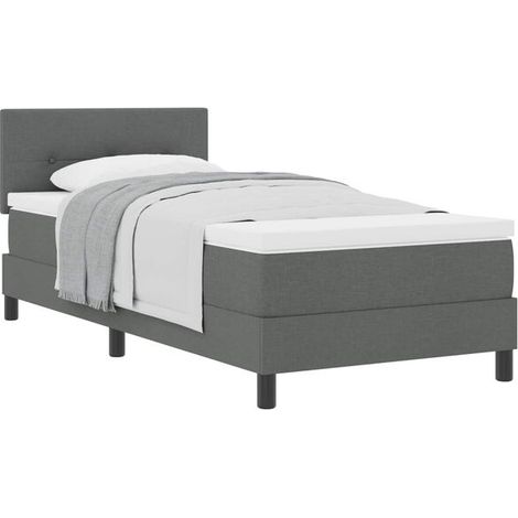Matelas à ressorts avec tête de lit, gris foncé, 80 x 200 cm, recouvert de tissu. (1/5)