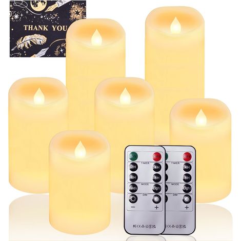 Velas LED sin llama - Juego de 6 con luz parpadeante, control remoto y 10 menús de funciones - Calentador eléctrico de alimentos con temporizador (1/5)
