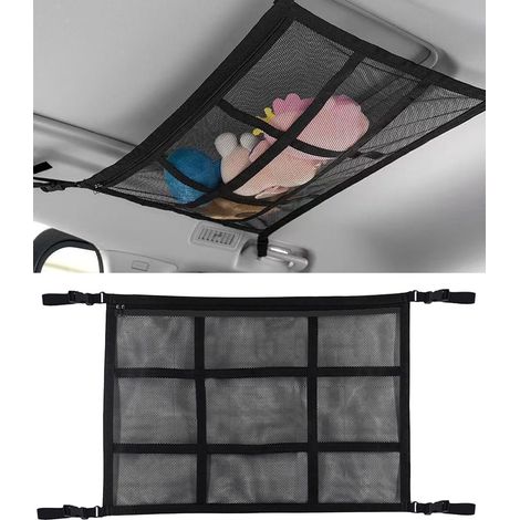 1 Filet de rangement,Toit voiture,Polyester,Noir,80x52 cm,Double couche,SUV,Jeep,Camionnette (1/5)