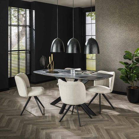 Pier Import – Table de salle à manger effet marbre noir et brun 180 cm – Bois mélaminé et piétement acier – Hauteur 77 cm – Largeur 90 cm (1/5)