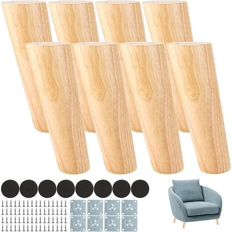 Wood Furniture Legs, 15 cm, Wooden Furniture Legs, Furniture Legs with Mounting Plates and Screws for Bed, Cabinet, Tables and Chairs (1/2)