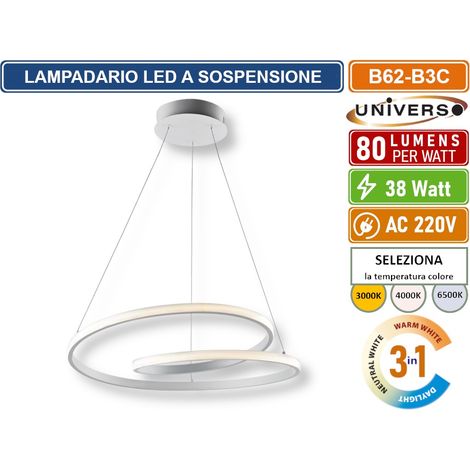 UNIVERSO B62-B3C LAMPADARIO LED A SOSPENSIONE INTRECCIATO 38W SMD COLORE BIANCO CCT COLORE LUCE SELEZIONABILE 3000K 4000K 6500K (1/5)