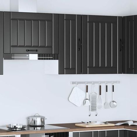 Meuble de Cuisine Mural en Bois d'Ingénierie Noir - Rangement Suspendu Moderne et Robuste pour Espace Compact, Design Industriel (1/5)
