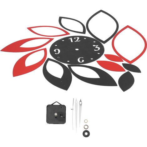 Autocollants d'horloge murale miroir à faire soi-même, décoration moderne pour salon (noir rouge)