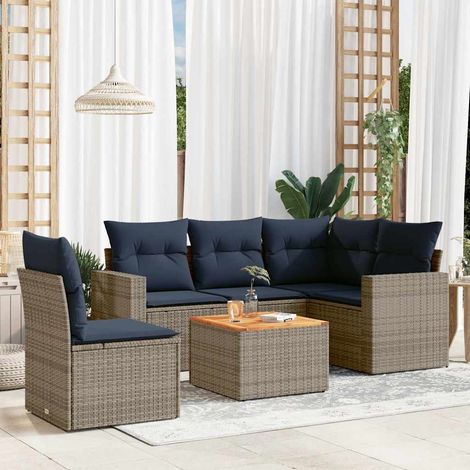 vidaXL 6 Piece Garden Sofa Set with Cushions Grey Poly Rattan (US only) (1/5)