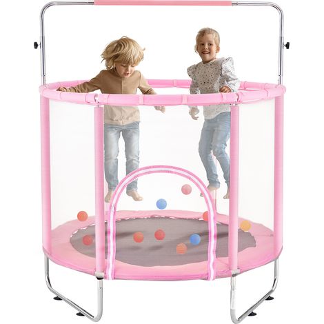 Mophorn 55" Kindertrampolin, 4,6 Fuß Indoor Outdoor Mini-Kleinkindtrampolin mit Sicherheitsnetz und Basketballkorb, für Kinder ab 3 Jahren, Rosa