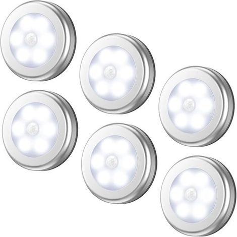 6 Stück 8 cm Bewegungsmelderlampen Kabellose LED Nachtlichter Weiß, zum Anbringen überall (1/5)