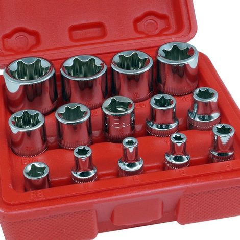 Trade Shop - Juego De 14 Llaves De Vaso Torx De Aleación De 4 A 24 Mm 1/2" 1/4" 3/8" Llave De Vaso - (1/4)