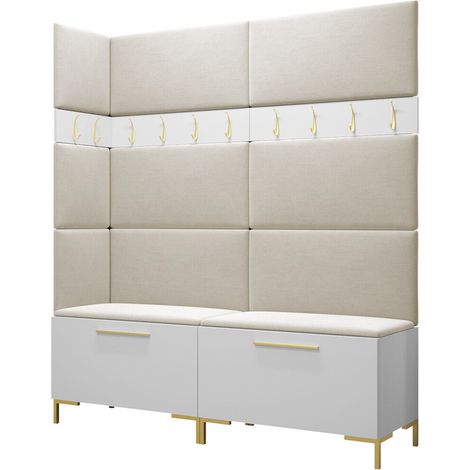 Conjunto para recibidor Nomal V, Blanco, 196x168x46cm, Tapiz, Aglomerado laminado, Montada en la pared, Colocada