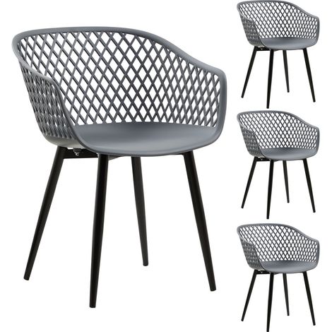 Idimex – Lot de 4 chaises scandinaves en plastique gris anthracite – Assise coque enveloppante – Structure métal laqué noir – Confort optimal (1/5)