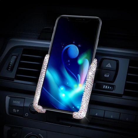 Lntyq Auto-Telefonhalter, 360 ° Universal-Auto-Telefonhalter aus Kristall, Bling-Telefonhalter-Autozubehör für die meisten Telefone (weiß) (1/4)