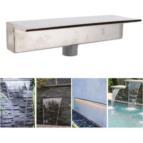 AIPERQ Fontaine de piscine en acier inoxydable 304, fontaine rectangulaire de 30 cm pour piscine, jardin, étang extérieur, spa (1/4)