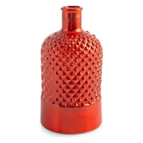Vaso decorativo de vidrio reciclado a rombos rojo metalizado 22 cm (1/2)