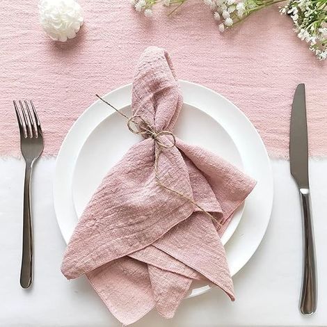 10 pièces Gaze Serviettes froissées Serviettes de Table Serviettes en Coton Doux Serviettes de Table décoratives pour la fête de Mariage de noël(Pink,40x40 cm ) (1/5)