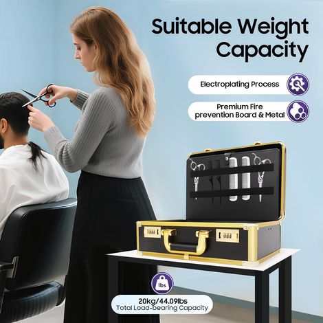 Mallette de coiffeur professionnelle - Organiseur d'outils de salon de coiffure - Sac de voyage pour tondeuse, ciseaux, peignes, lames, or, Moderne (1/5)