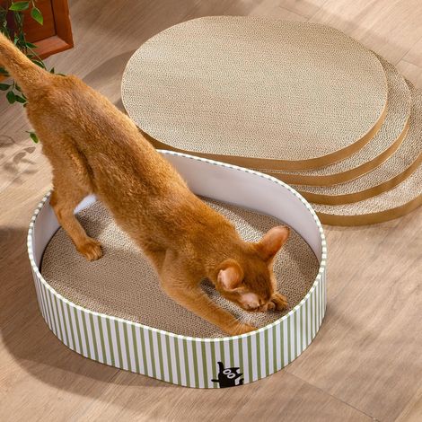 Cat Scratching Board, Scratching Box with 4 Cats Scratching Cardboard, Reversible Cat Scratching Boards Made of Robust Corrugated Cardboard for Cats to Scratch and Rest, Protects Furniture, Ideal Kitt (1/5)