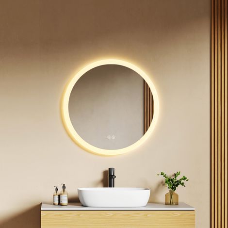 EMKE LED Badspiegel rund 50 cm mit Antibeschlag, 3 Lichtfarben, dimmbar, Touch, Badezimmer Spiegel Wandmontage