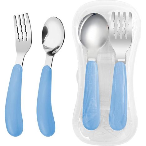 Kinderbesteck Set mit Reiseetui, Edelstahl Gabel Löffel für Kinder, Blau (1/5)