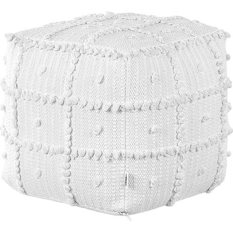 Puf de algodón blanco 40 x 40 cm otomana patrón geométrico relleno EPS Harnai
