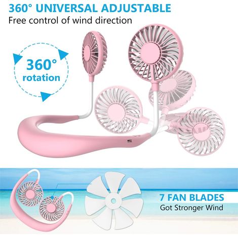Ventilateur de Cou, Ventilateur Portable, Refroidisseur d'air à Double Tête àVent 3 Vitesses pour, rose (1/4)