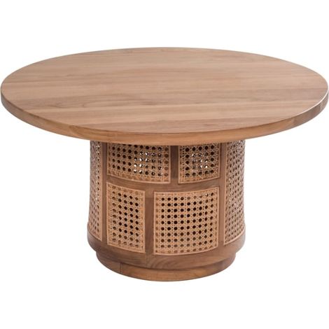 Table basse ronde teck et rotin d80 COLONIAL - 80x80x40 cm - Kayu Meuble (1/5)
