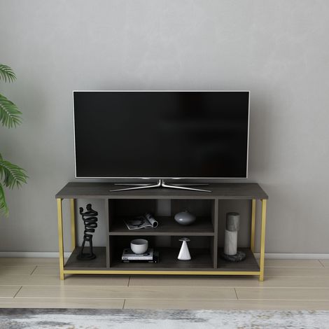 Meuble tv rinaldo de 120 cm avec niches - cadre en métal (doré et frig)
