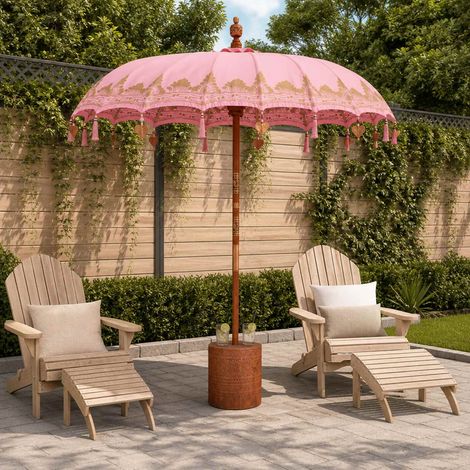 vidaXL Paraguas balinés con base Rosa y Marrón Ø 180-190 cm (1/5)