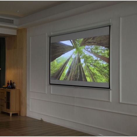 Schermo di proiezione manuale 203 x 152 cm bianco in metallo per home cinema – MEUBLIV (1/5)