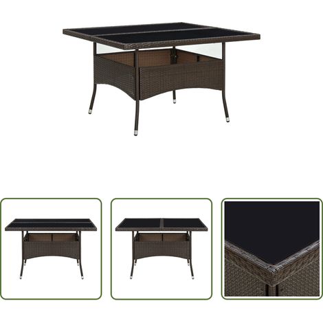 Terrassen-Esstisch - Garten-Esstisch Braun Poly Rattan und Glas (1/5)