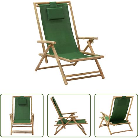 Klappstuhl - Relaxstuhl Verstellbar Grün Bambus und Stoff (1/5)