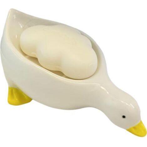 Niedliche Seifenschale aus Keramik in Entenform, selbstentleerend, geeignet für Dusche, Badezimmer, Badewanne, Küche und Spüle