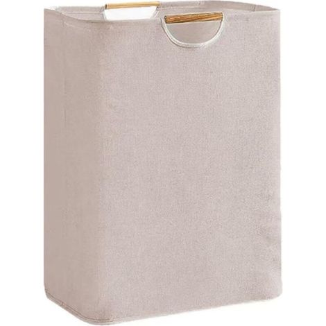 Panier à linge marron 40 x 30 x 60 cm Panier à linge pliable en tissu Oxford de grande capacité avec poignée en bois Convient pour la chambre à coucher, le salon ou les voyages (1/5)