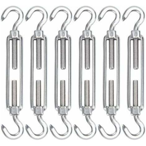 M5 Edelstahl-Kabelspanner, 6er-Pack, verstellbarer, robuster Drahthaken und Hakenspanner für Seile, Kabel, Wäscheleinen, Gitter zur Sonnenschutzmontage