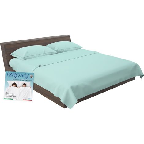 Set de Draps de Lit en Coton en couleur unie vert clair STRONG fabriqué en Italie Un Carré (1/5)