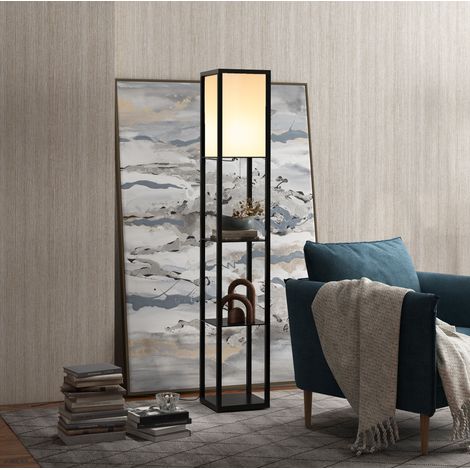 Lampadaire avec étagères 26x26x160 cm noir panneau mélaminé pour salon intérieur - CHICFURN (1/5)