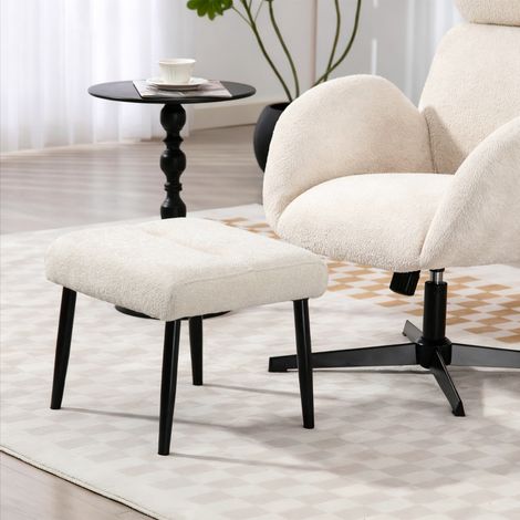Repose-pieds avec coussin d'assise moelleux, pieds en acier, tissu chenille, 45 x 41 x 38 cm, blanc crème (1/3)