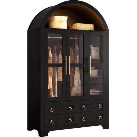 3 Portes et 4 Tiroirs - Armoire Penderie pour Rangement des Vêtements avec LED Connectée et Tringle (1/5)