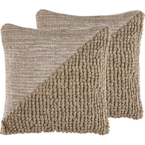 Conjunto de 2 cojines decorativos beige lana y algodón 45 x 45 cm funda de cojín patrón liso relleno de poliéster Aslanapa