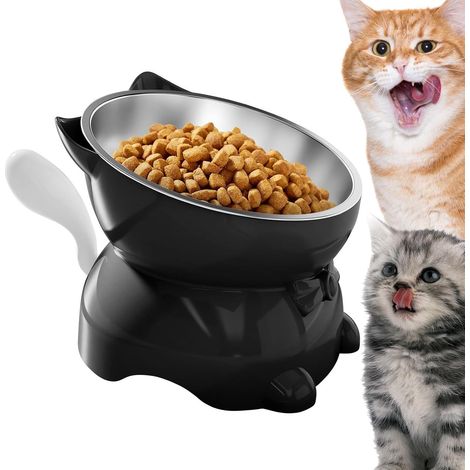 Bol d'eau surélevé Chat Alimentation inclinée Anti-vomissements Gamelle surélevée de chat et bols de pour petits et moyens félins, s, animaux, maison, balcon, salon, appartement (1/5)