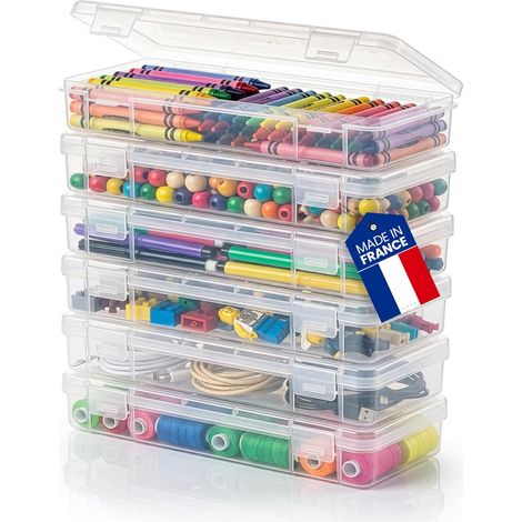 Set de 6 Boite de Rangement, Plastique Transparent, 1.5L, Fermeture à Clip, Empilable, Pour Lego et Vis