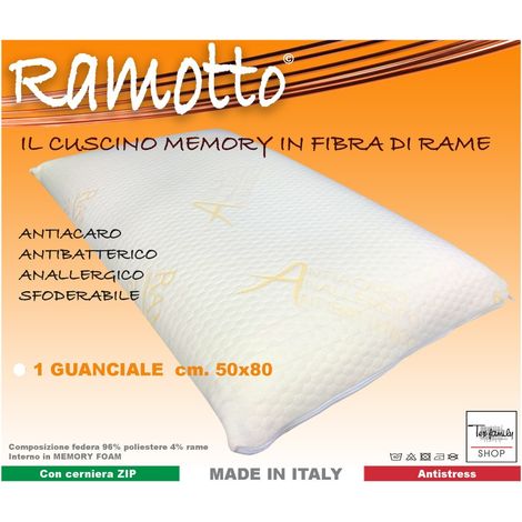 GUANCIALE MEMORY RAMOTTO © IN FIBRA DI RAME ANTIACARO ANALLERGICO ANTIBATTERICO