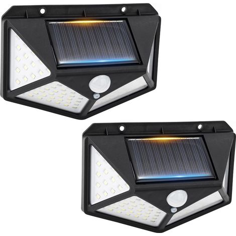 Lampe solaire 100 LED –  Détection PIR 120° – Installation facile sur murs et terrasses - 100LED- trois fonctions 2 Packs Solar Wall Light
