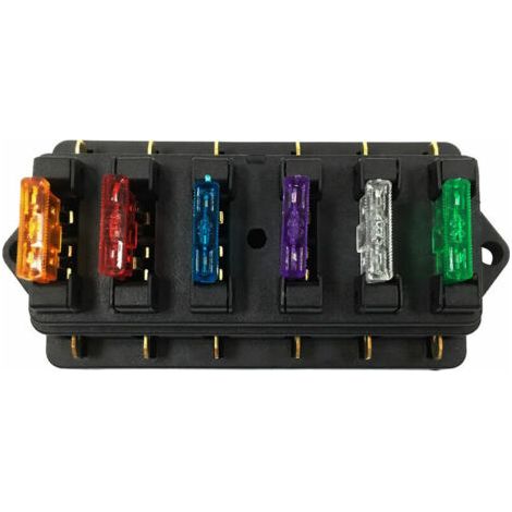 Boîte à fusibles à 6 voies avec bloc de fusibles à lame de circuit pour moteur de voiture - Comprend 6 fusibles standard pour protéger les circuits électriques de votre véhicule. (1/4)