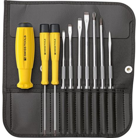 Juego de destornilladores ESD con hojas intercambiables 10 unidades en estuche enrollable PB Swiss Tools