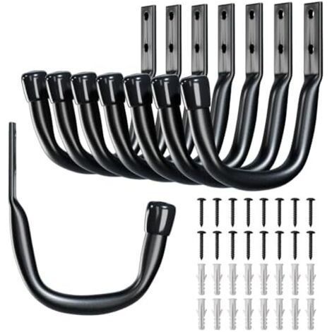 8 Pcs Crochet Mural Garage, Crochets Muraux à Visser, Rangement Accroche Velo pour Suspendre des Outils de Jardin, Tuyaux Vélo, échelles - (1/5)